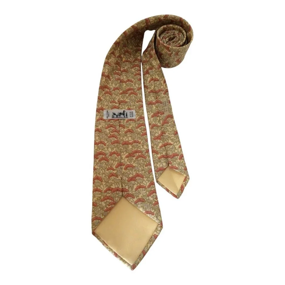 HERMÈS PARIS Tricolor Flower & Leaf Print Silk Tie France 59"/ 3".1/4 EX CD - Picture 2 of 7